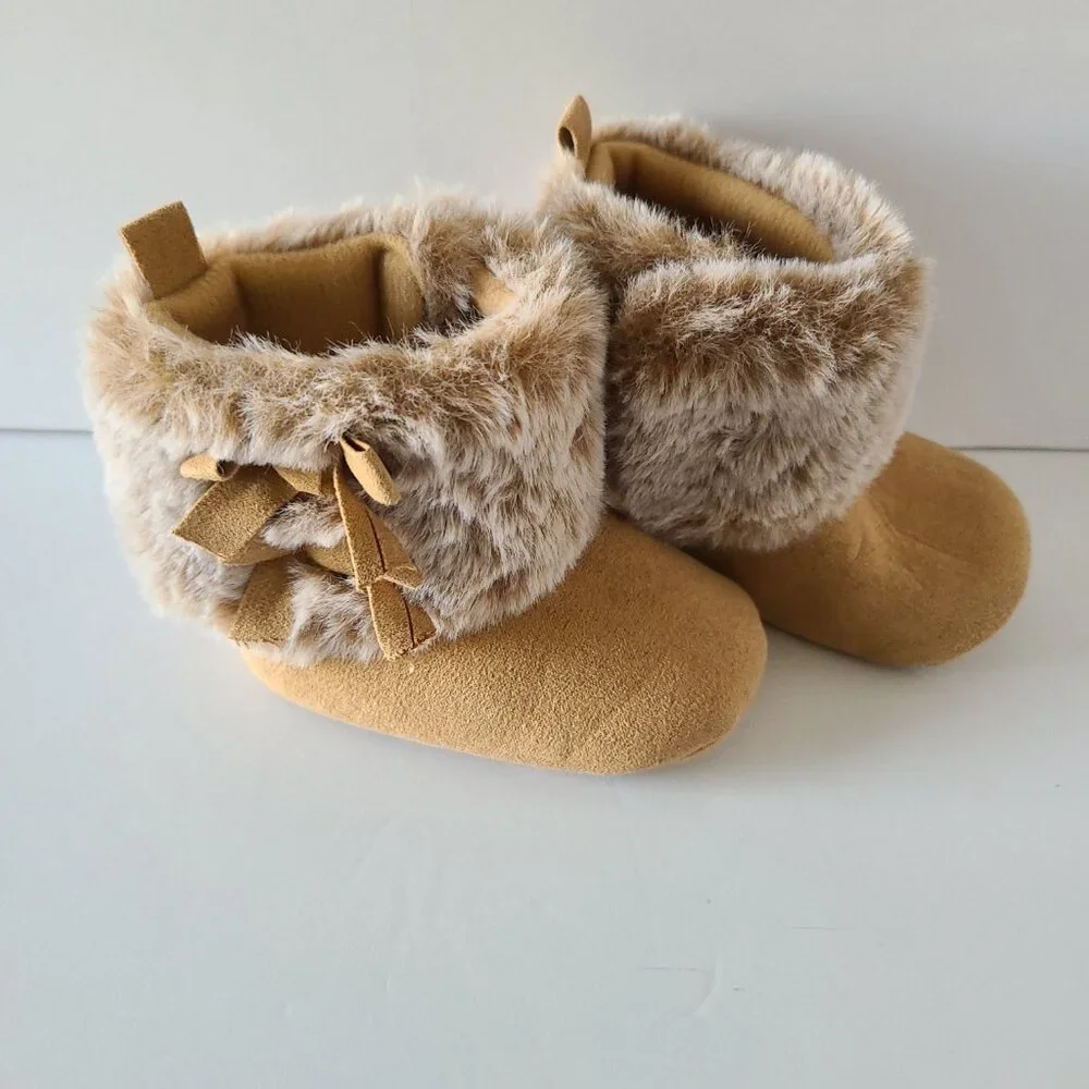 FIRST STEP TAN FAUX FUR BOOT BABY GIRL 3 TO 6 MONTHS
